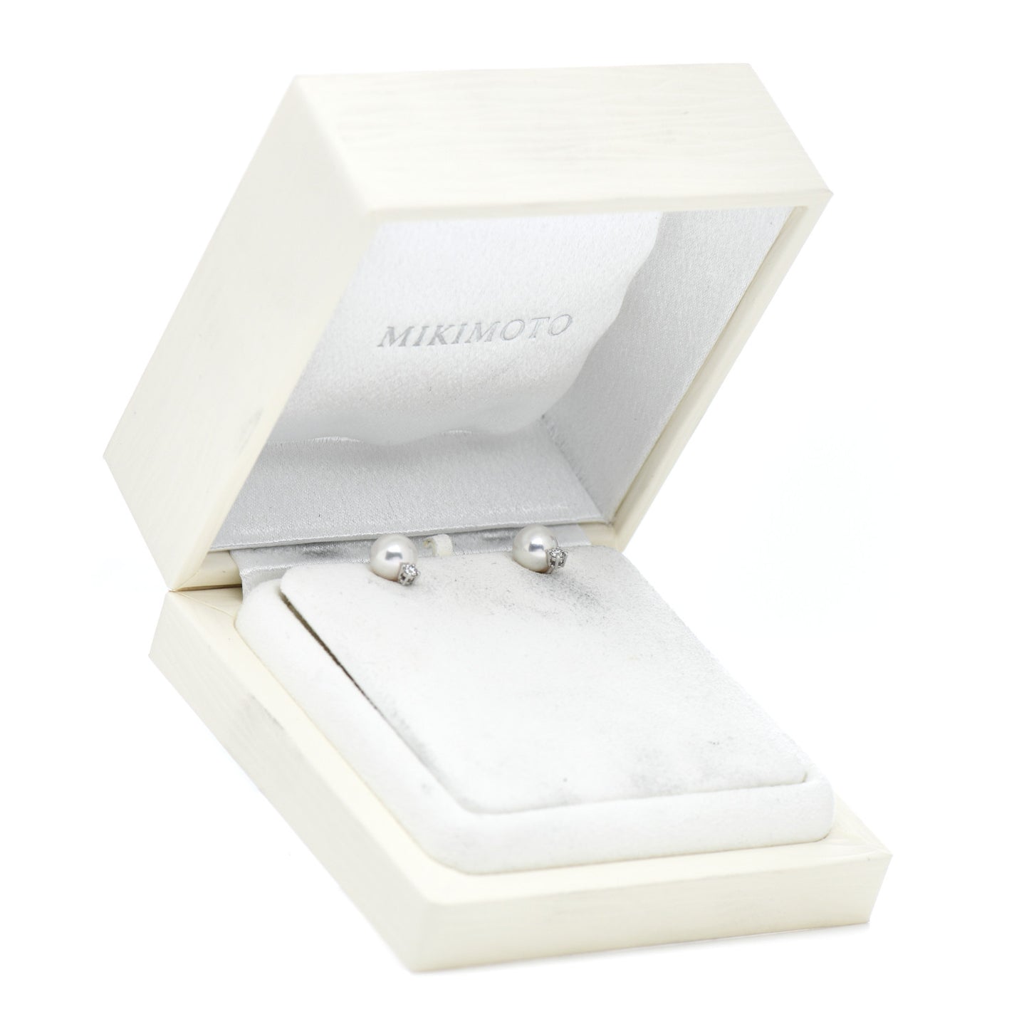 18K White Gold Diamond Akoya Pearl 7-7.5mm Stud Earrings
