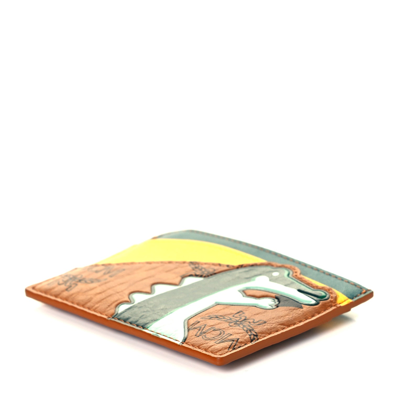 MCM Visetos Calfskin Zoo Crocodile Card Case Cognac 5 of 8