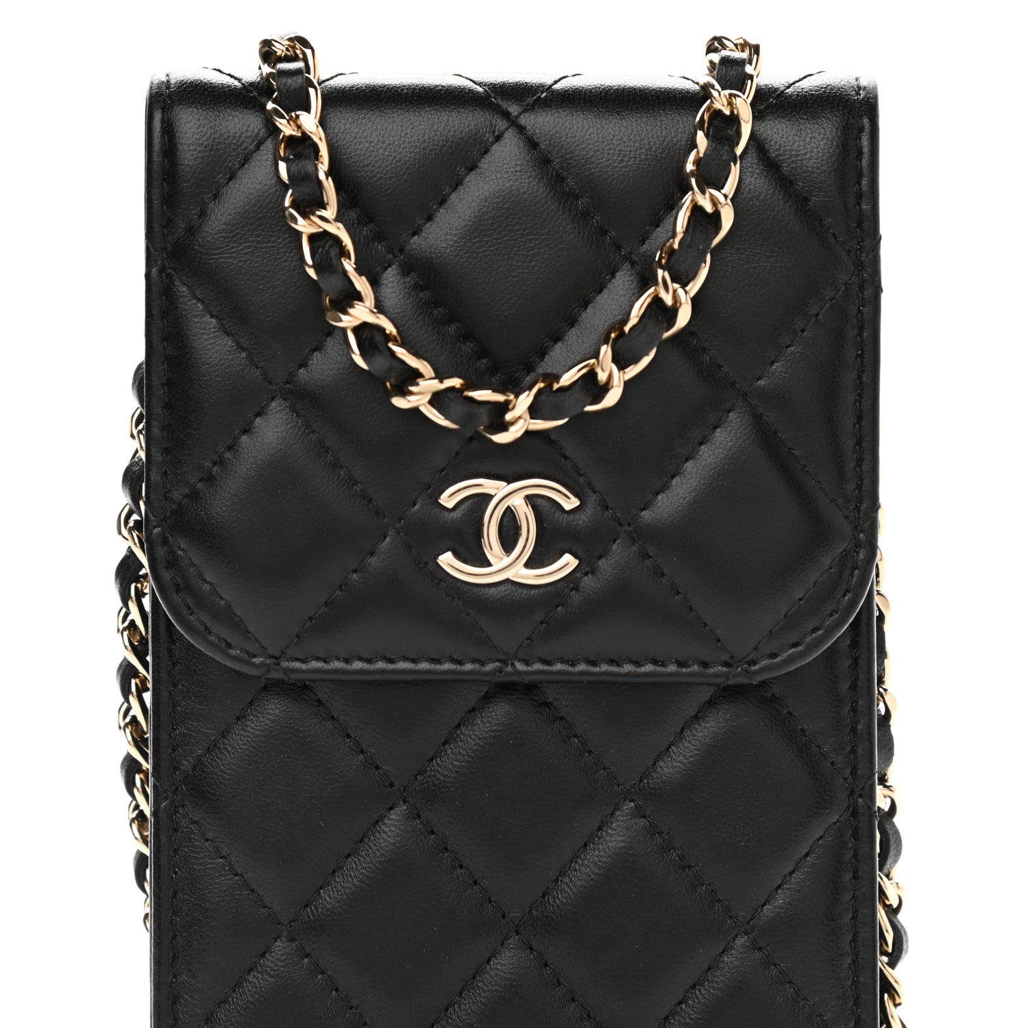 Chanel Lambskin Quilted Mini Camellia Bow Phone Holder Black 9 of 11