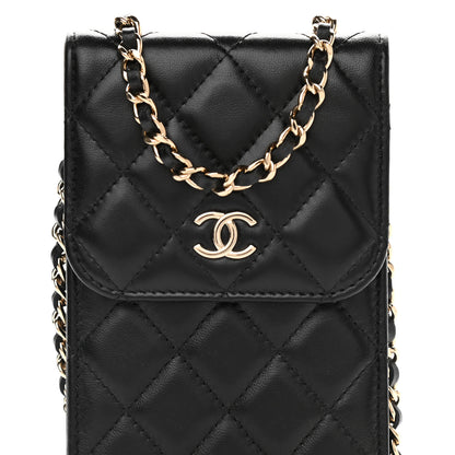 Chanel Lambskin Quilted Mini Camellia Bow Phone Holder Black 9 of 11
