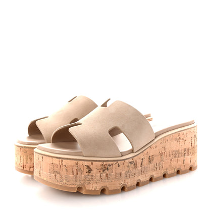 Hermes Suede Goatskin Cork Eze 30 Sandals 38 Beige Argile 4 of 10