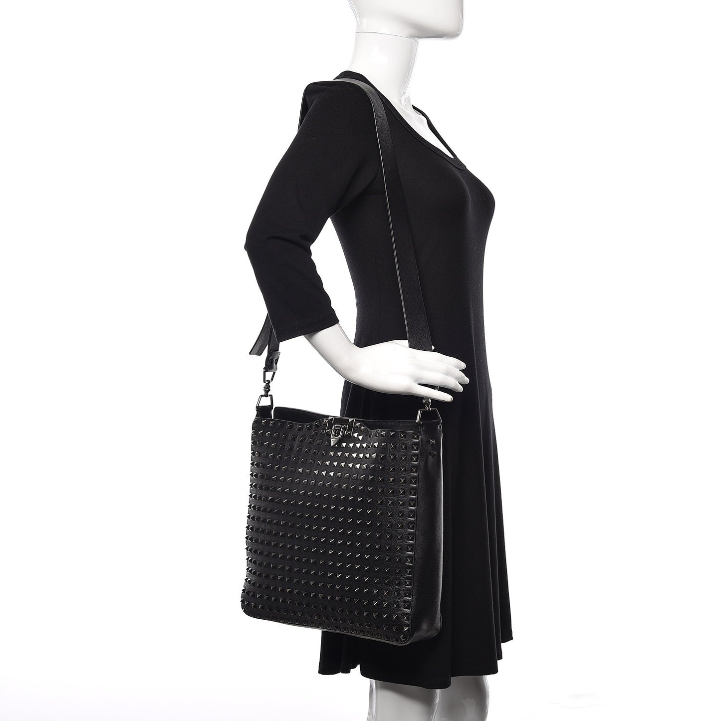 Calfskin Rockstud All Over Flip-Lock Messenger Bag Black