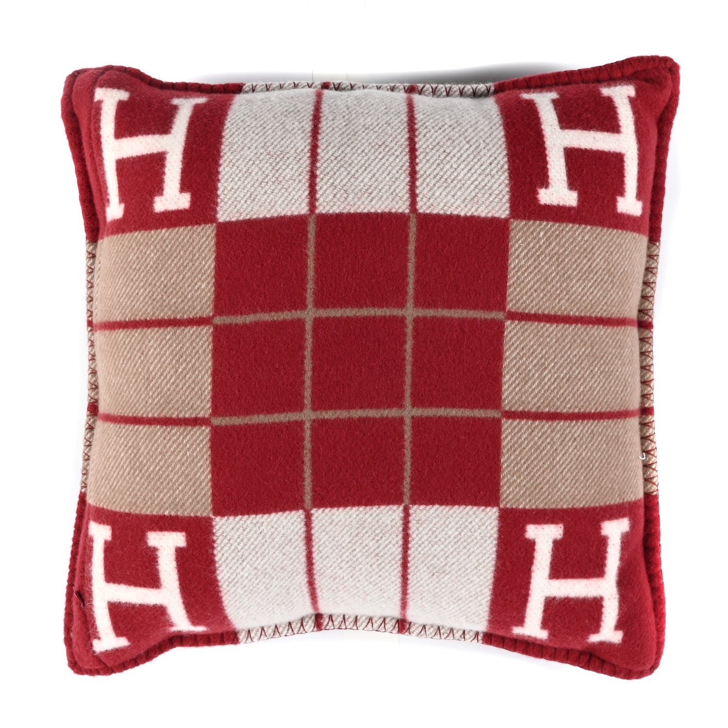 Hermes Wool Cashmere Avalon III Pillow PM Ecru Rouge 2 of 3