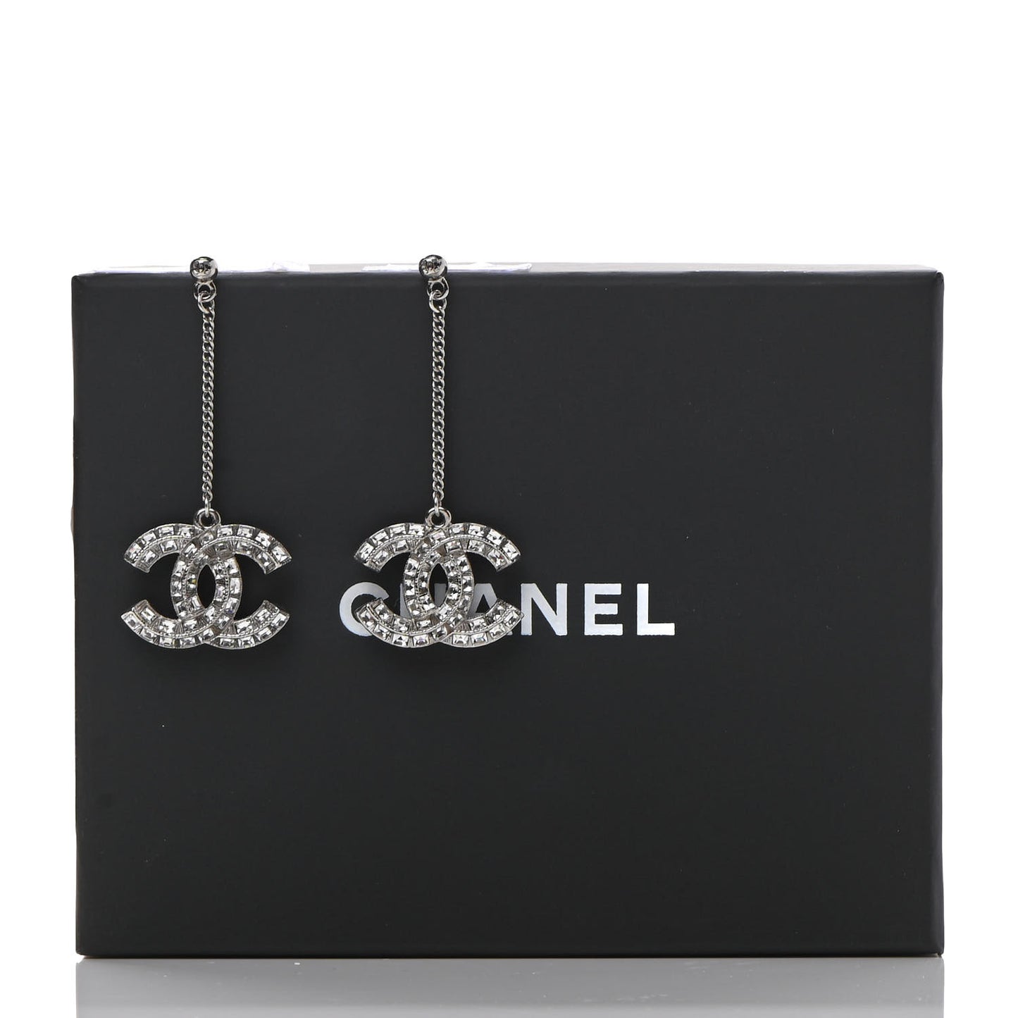 Baguette Crystal CC Drop Earrings Silver
