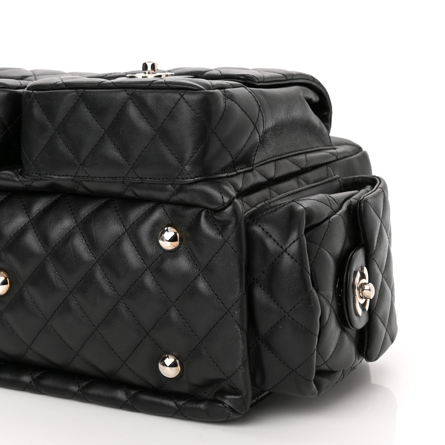 Calfskin Quilted Large Cambon Multipocket Reporter Black White