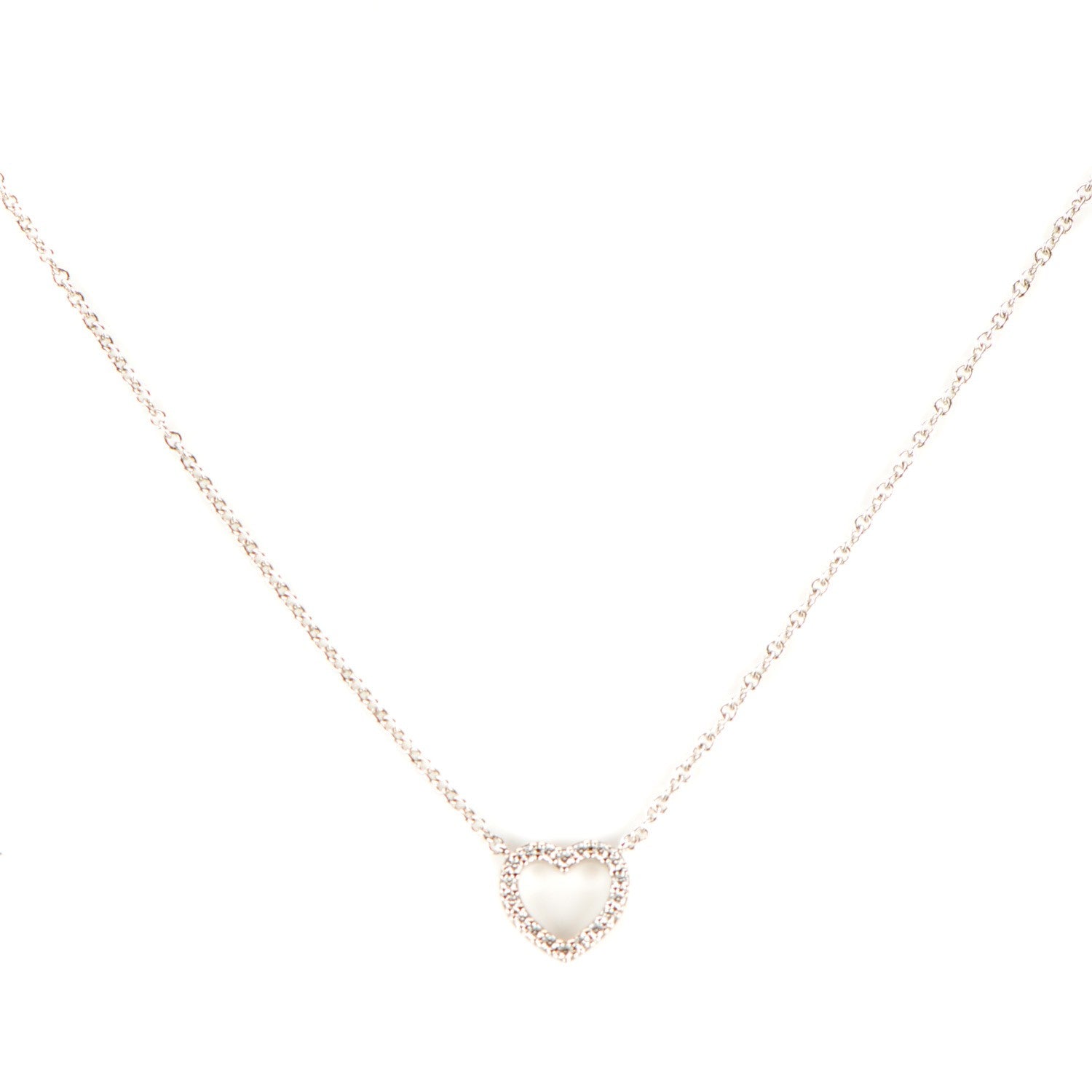 Tiffany 18K White Gold Diamond Metro Heart Pendant Necklace 1 of 4