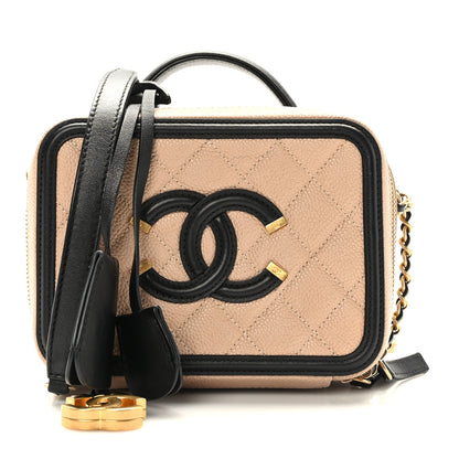 Chanel Caviar Quilted Small CC Filigree Vanity Case Beige Black 1 of 10