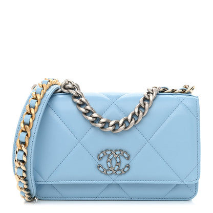 Chanel Lambskin Quilted Chanel 19 Wallet On Chain WOC Light Blue 1 of 11