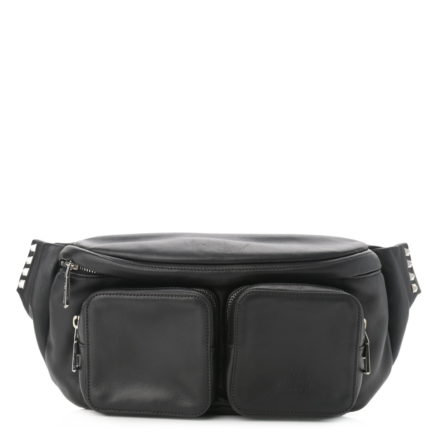 Calfskin Rockstud Belt Bag Black