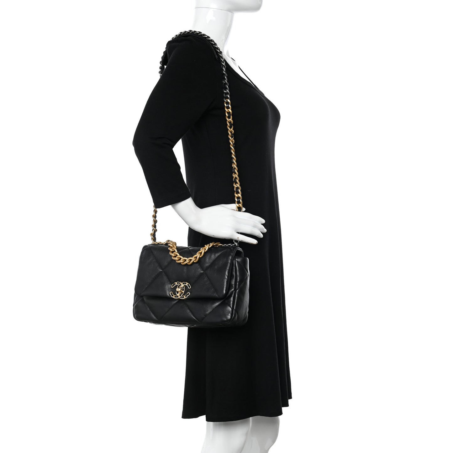 Lambskin Quilted Medium Chanel 19 Flap Black