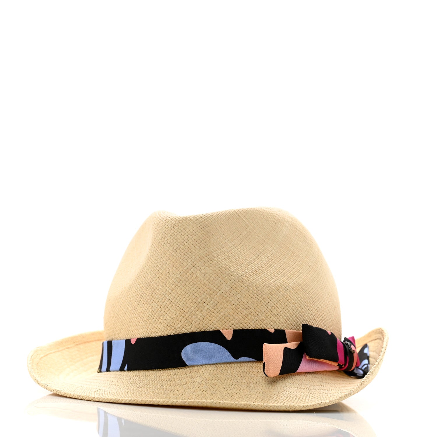 Chanel Straw Ribbon Fedora Hat L Beige Multicolor 3 of 8