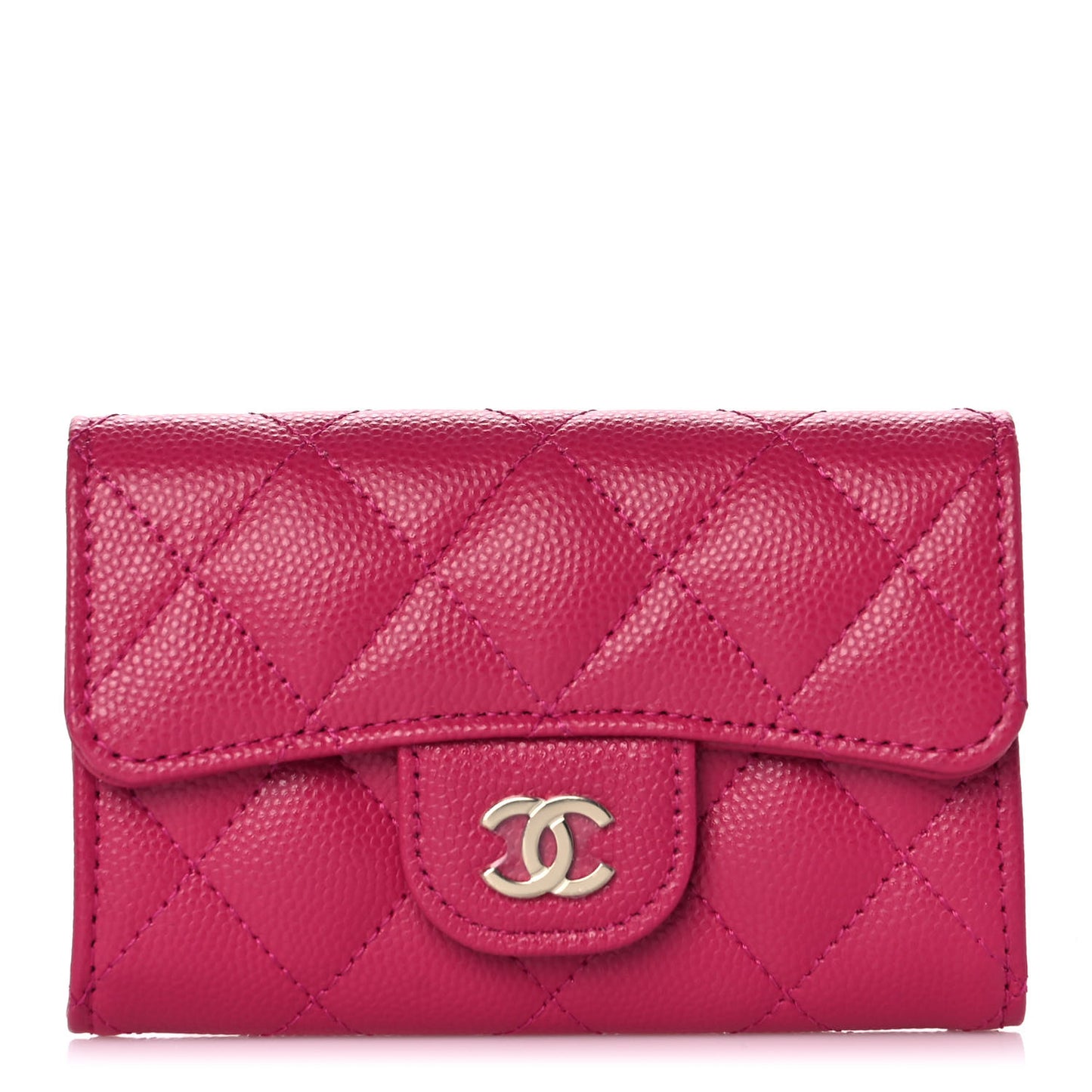 Caviar Quilted Flap Card Holder Wallet Fuchsia