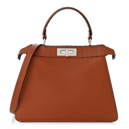 Fendi Cuoio Roma Sellerissima Nappa Sintetica Tape Stitch Medium Peekaboo I SEE U Satchel Brandy 1 of 10