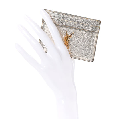 Saint Laurent Metallic Calfskin Monogram Credit Card Case Argento 2 of 7