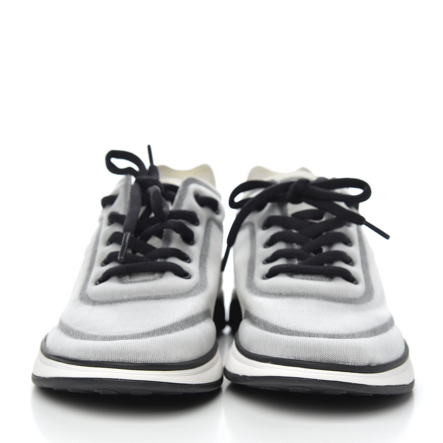 Chanel Calfskin Mesh Lycra Womens Logo Sneakers 38.5 White Black 2 of 8