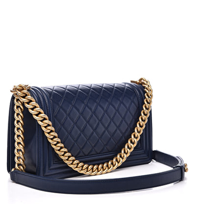 Chanel Lambskin Quilted Medium Boy Flap Dark Blue 3 of 13