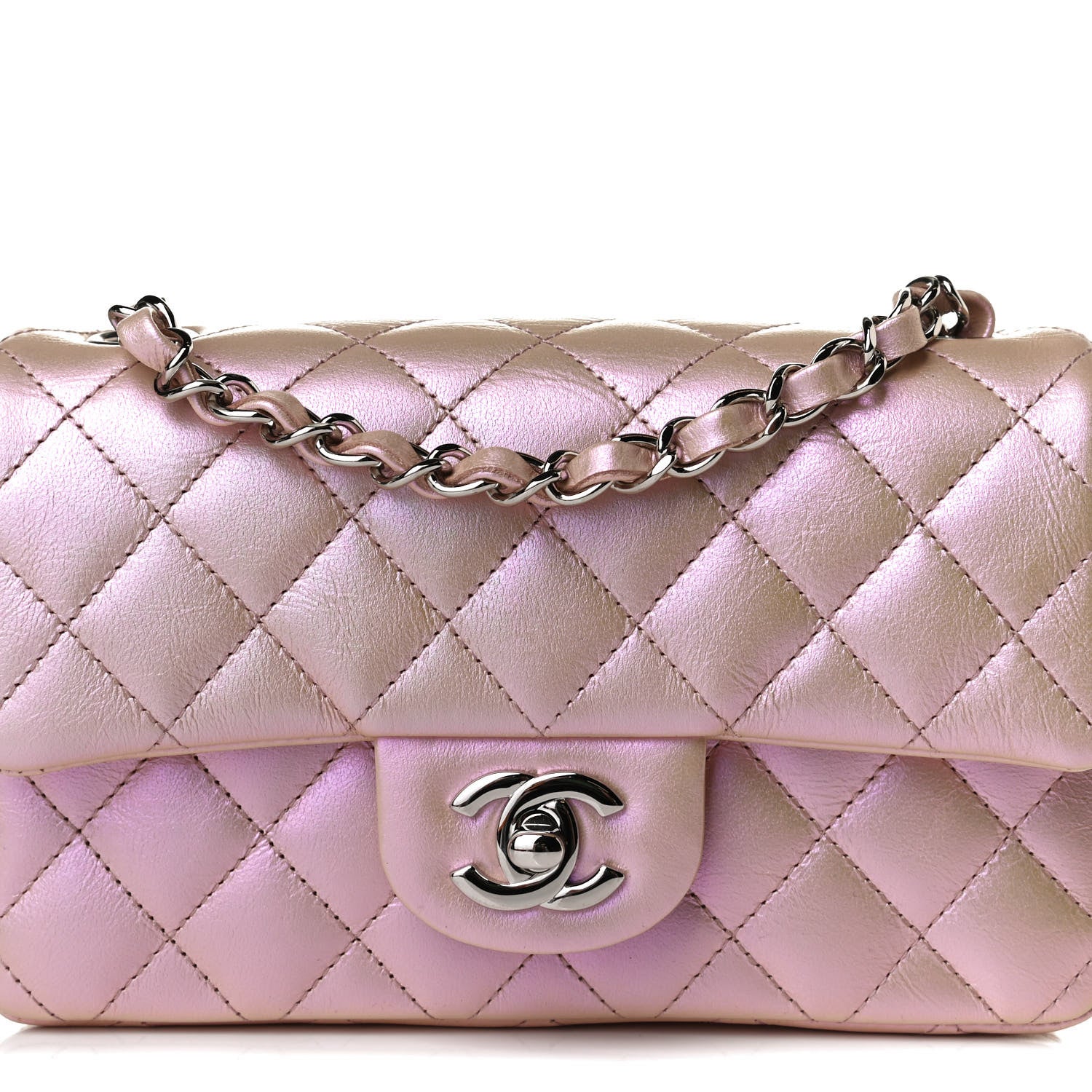 Chanel Iridescent Calfskin Quilted Mini Rectangular Flap Pink 8 of 15