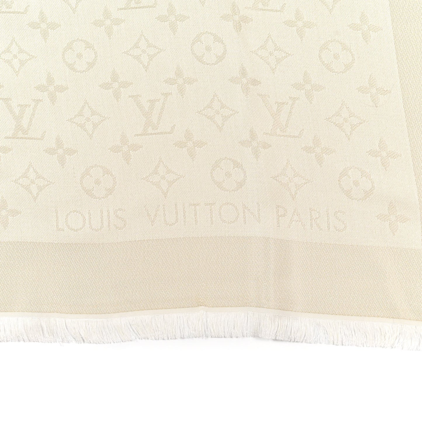 Silk Wool Monogram Shine Shawl White
