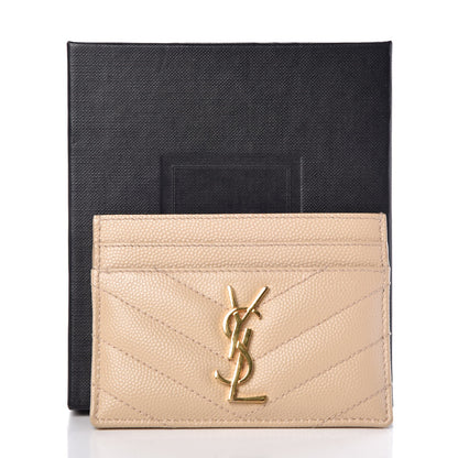 Saint Laurent Grain De Poudre Matelasse Chevron Monogram Credit Card Case Nude Powder 8 of 8