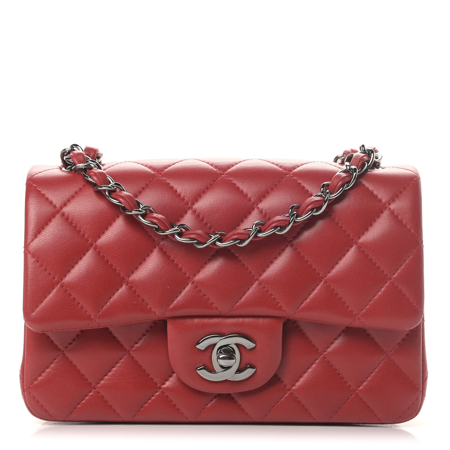 Lambskin Quilted Mini Rectangular Flap Red