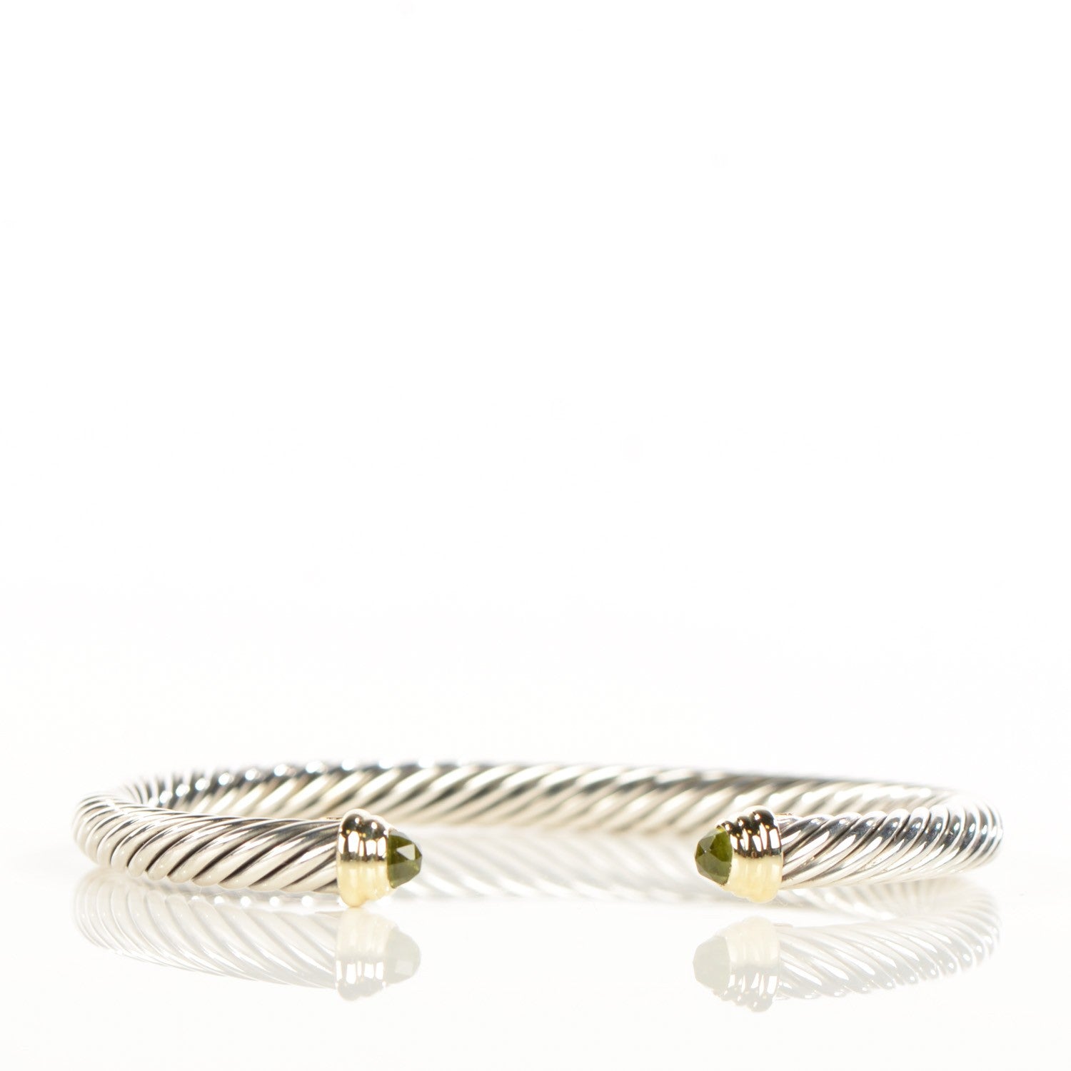 David Yurman Sterling Silver 14K Yellow Gold Peridot 5mm Cable Classics Bracelet 3 of 5