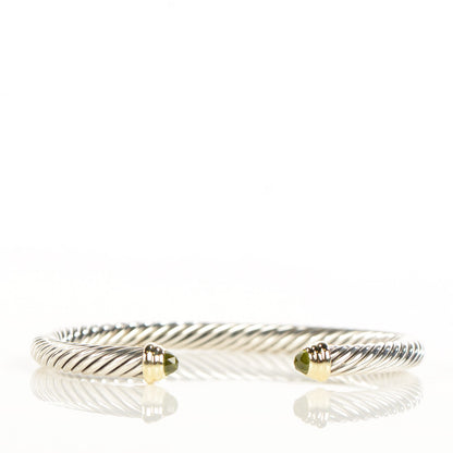 David Yurman Sterling Silver 14K Yellow Gold Peridot 5mm Cable Classics Bracelet 3 of 5
