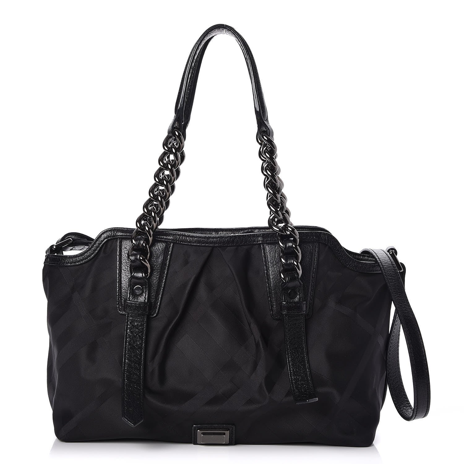 Burberry Nylon Tonal Check Torbitt Tote Black 1 of 8