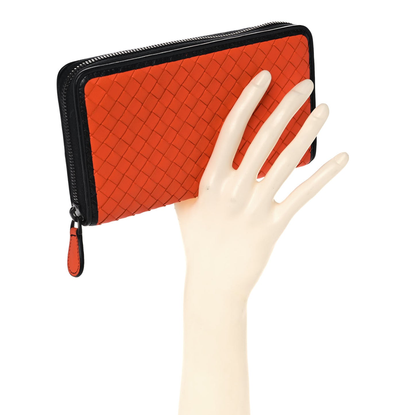 Nappa Intrecciato Zip Around Wallet Orange Black