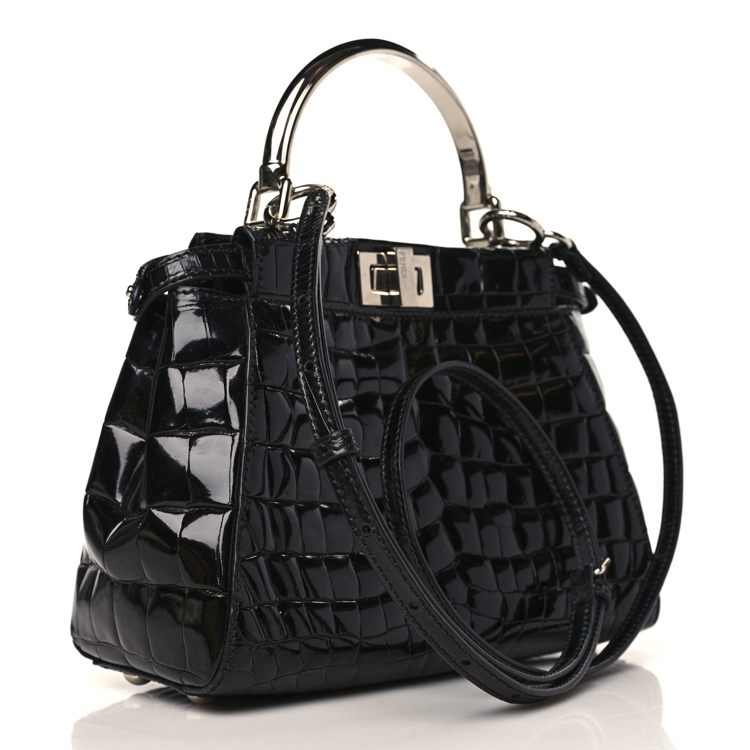 Fendi Crocodile Mini Peekaboo Iconic Satchel Black 3 of 10