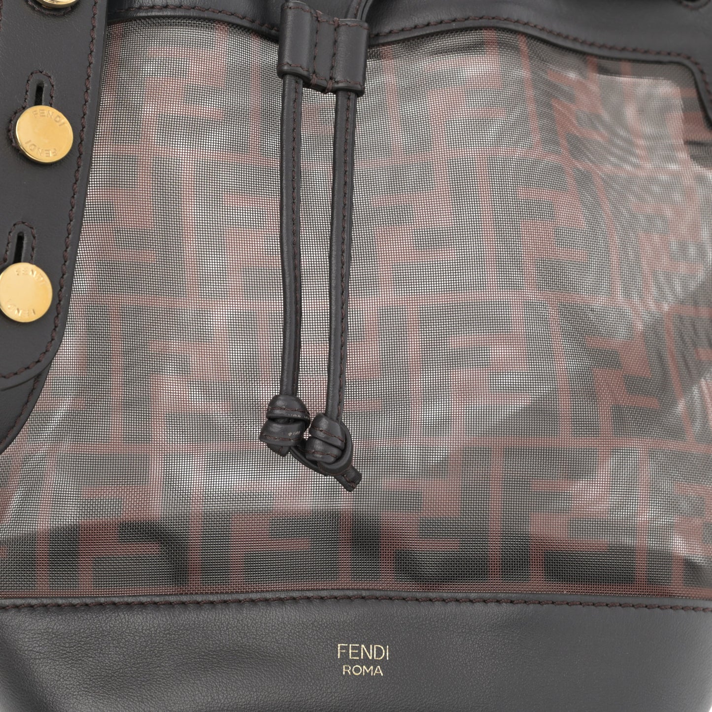 Mesh Vitello Grace F is Fendi FF 1974 Grande Mon Tresor Bucket Bag Marrone Black Ebano