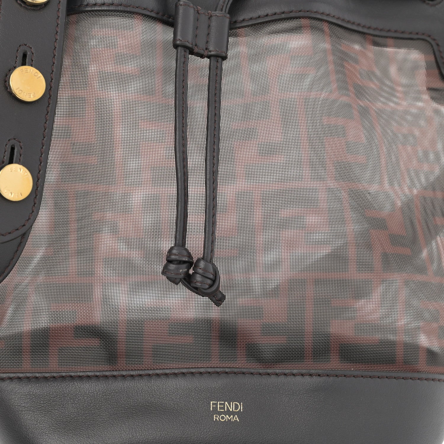Fendi Mesh Vitello Grace F is Fendi FF 1974 Grande Mon Tresor Bucket Bag Marrone Black Ebano 7 of 9