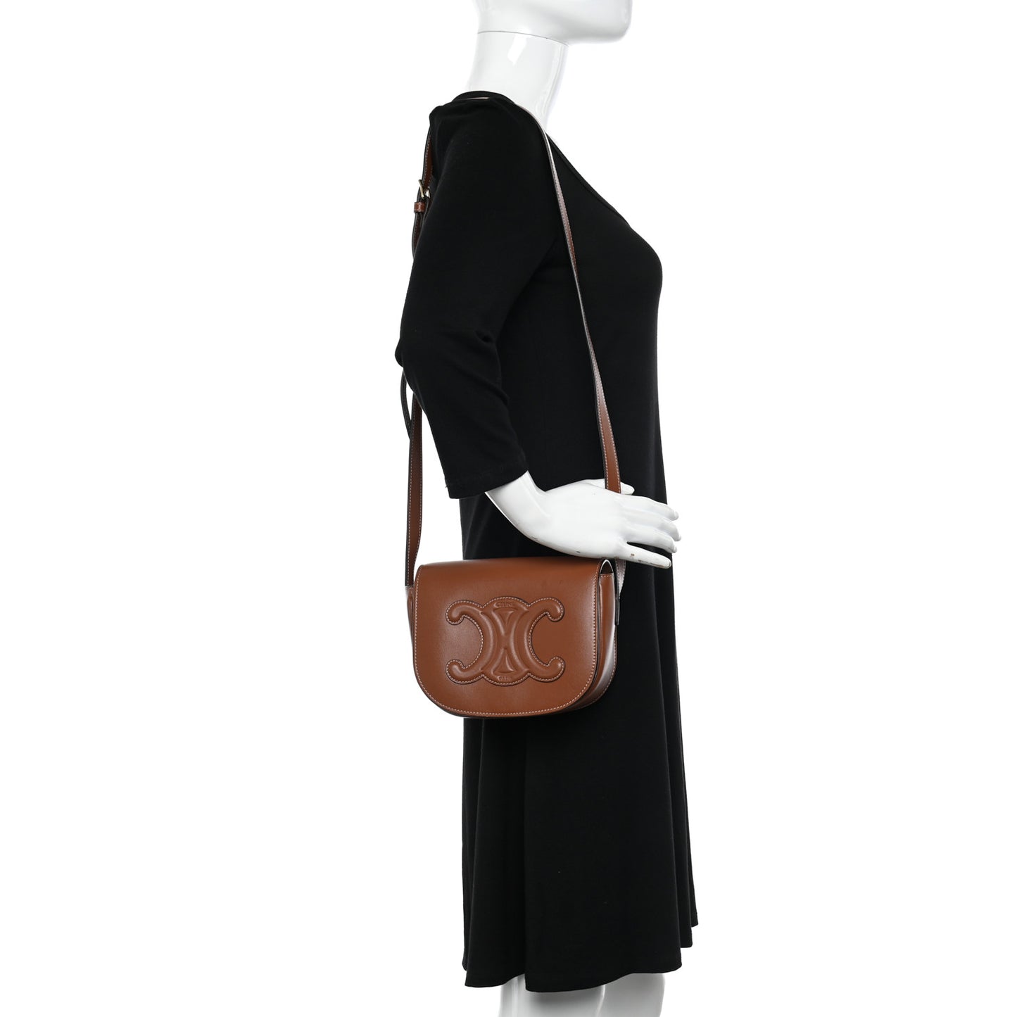 Smooth Calfskin Cuir Triomphe Folco Crossbody Bag Tan