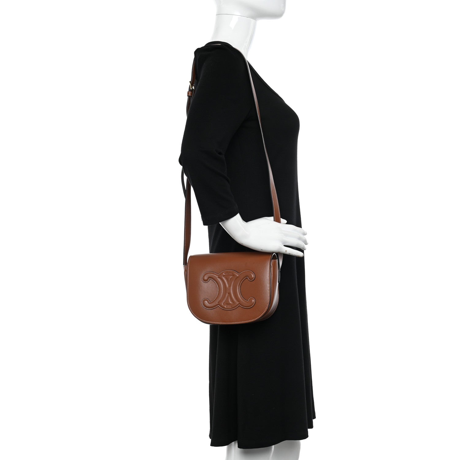 Celine Smooth Calfskin Cuir Triomphe Folco Crossbody Bag Tan 2 of 10