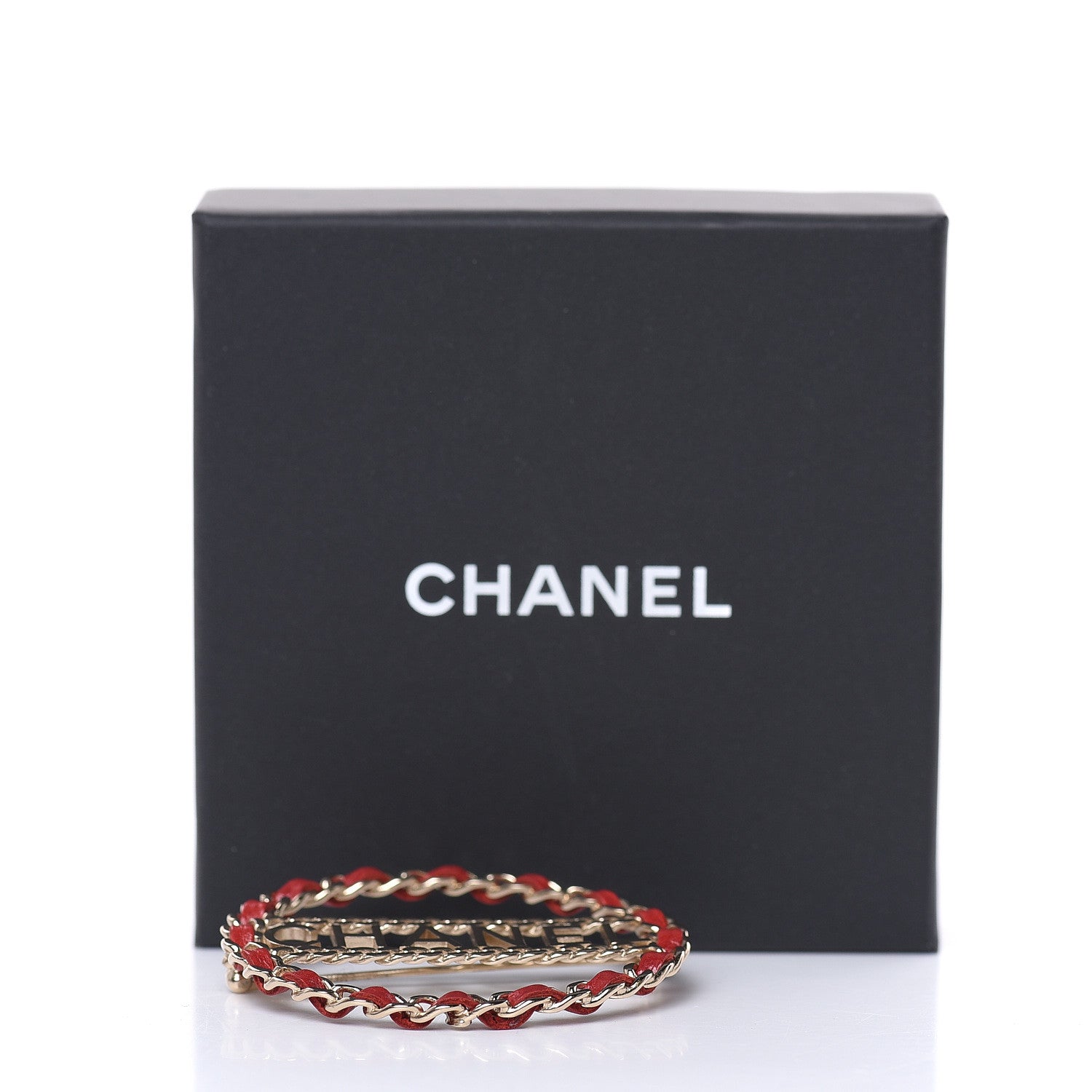 Chanel Lambskin Chain Logo Brooch Red Gold 5 of 5
