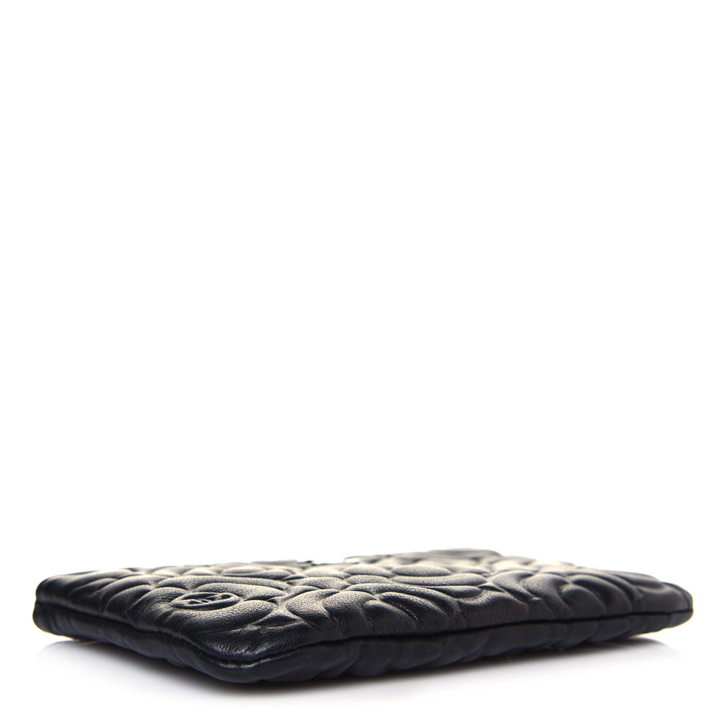 Chanel Goatskin Camellia Embossed Cosmetic Pouch Black 4 of 12