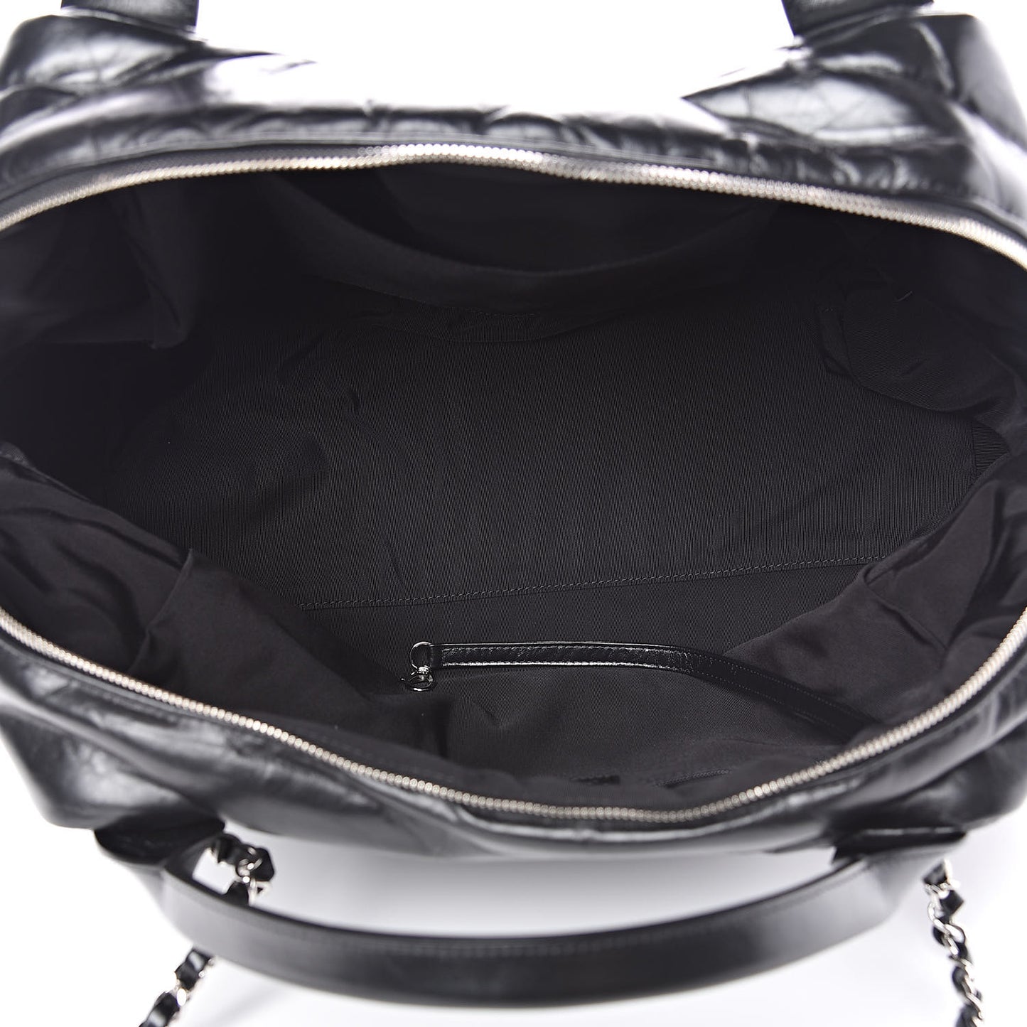 Aged Calfskin Chevron Large Soft Bowling Bag Black