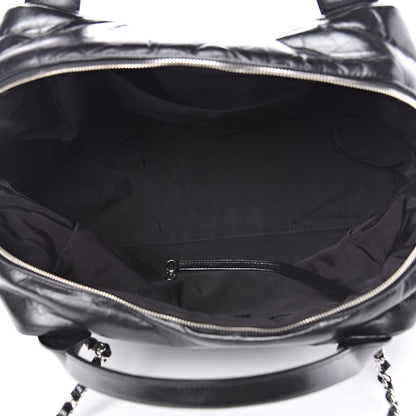 Chanel Aged Calfskin Chevron Large Soft Bowling Bag Black 5 of 12