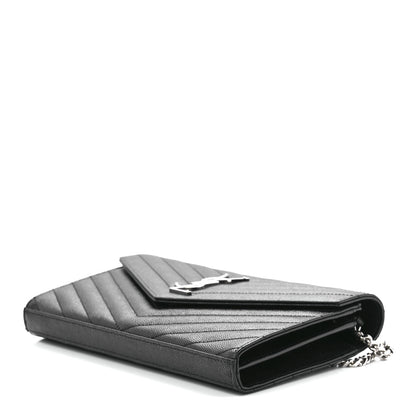 Saint Laurent Grain De Poudre Matelasse Chevron Monogram Chain Wallet Black 7 of 9