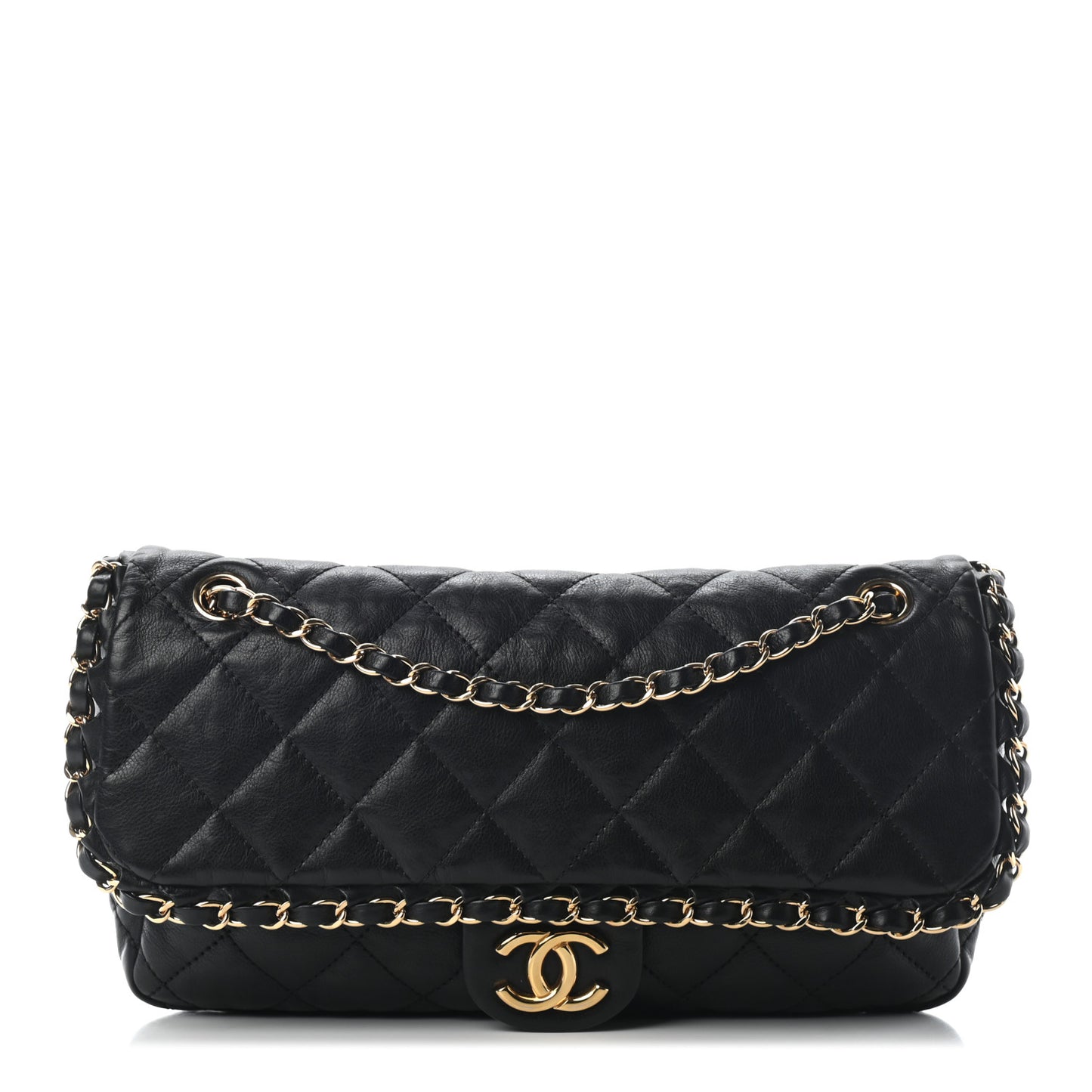 Calfskin Quilted Medium Chain Me Flap Black
