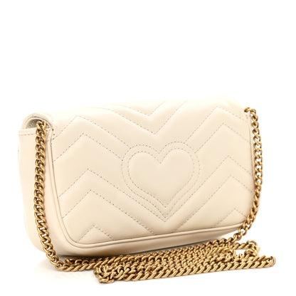 Gucci Calfskin Matelasse Super Mini GG Marmont Shoulder Bag White 3 of 10
