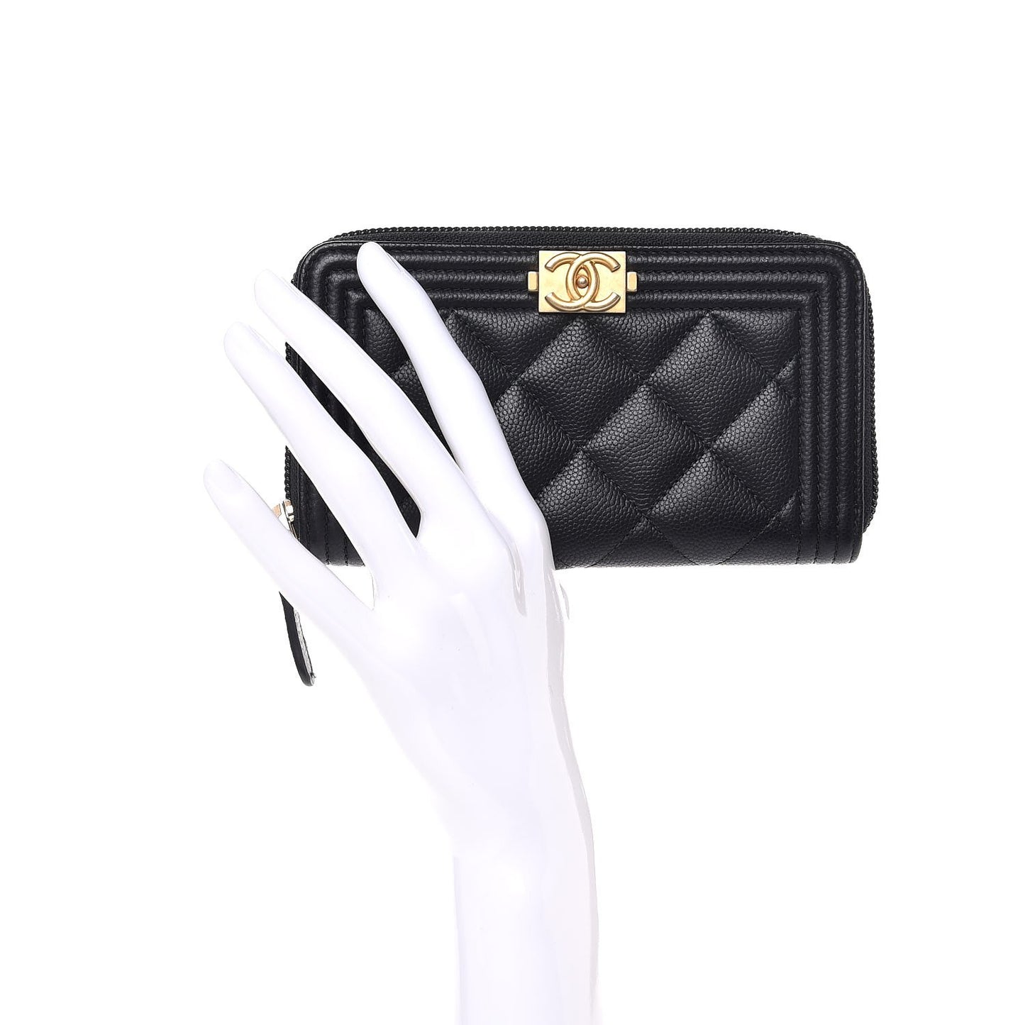 Caviar Quilted Small Boy Zip Around Wallet Black