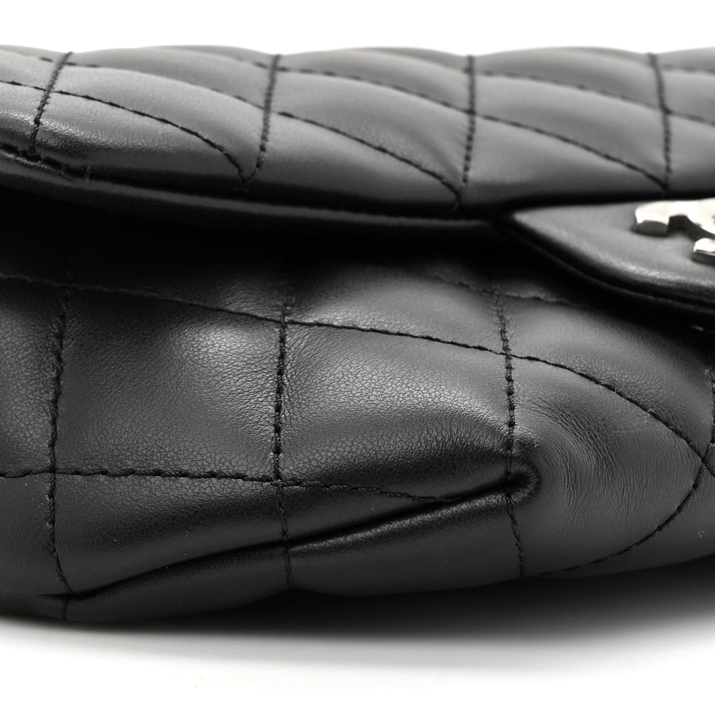 Calfskin Quilted CC Uniform Flap Belt Bag Black