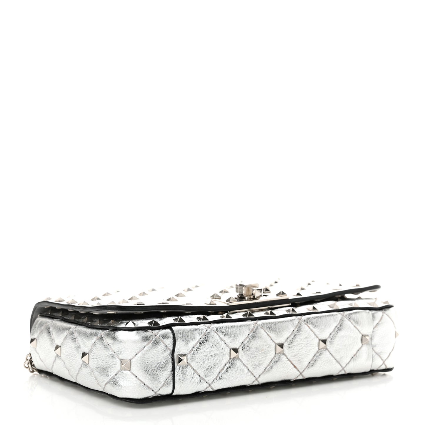 Metallic Nappa Rockstud Spike Shoulder Bag Silver