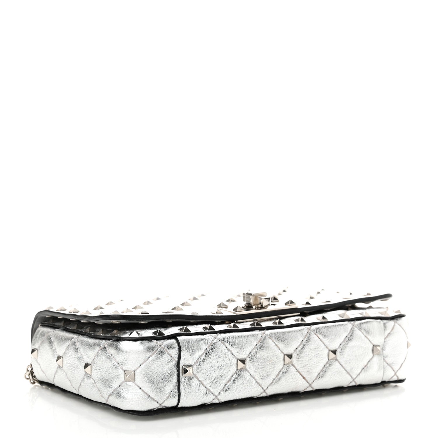 Valentino Garavani Metallic Nappa Rockstud Spike Shoulder Bag Silver 4 of 15