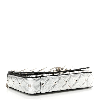 Valentino Garavani Metallic Nappa Rockstud Spike Shoulder Bag Silver 4 of 15