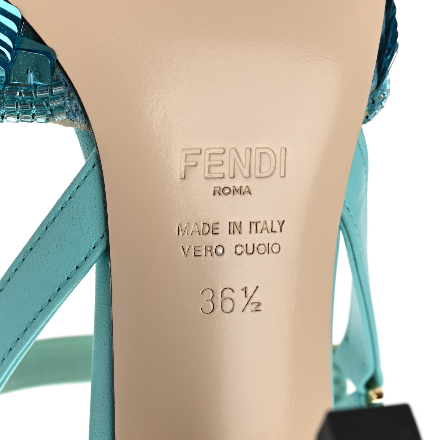 Fendi Organza Sequin Paillettes Colibri Lite 85mm Slingback Pumps 36.5 Nudo Blue Tiffany Blue 6 of 8