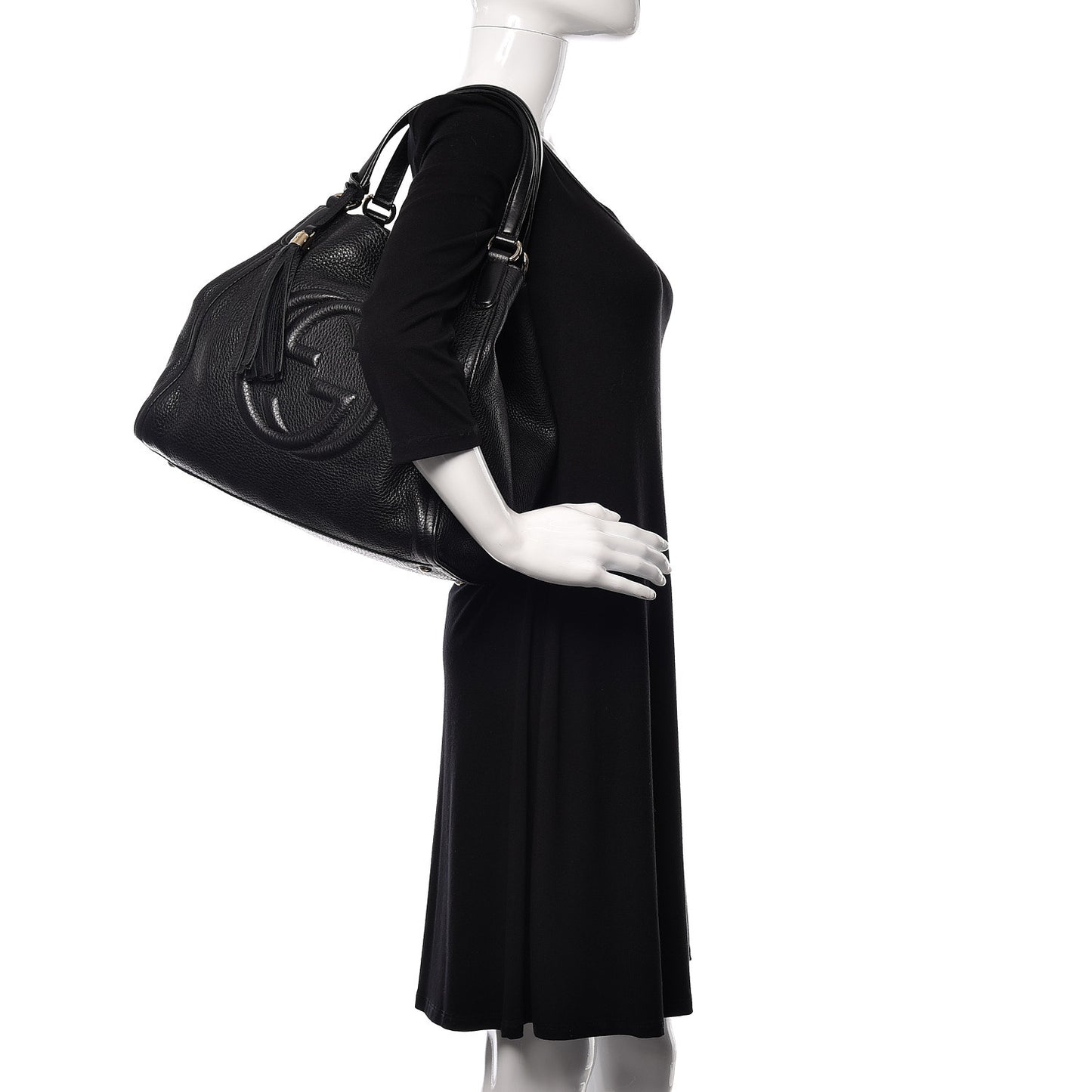 Pebbled Calfskin Medium Soho Shoulder Bag Black