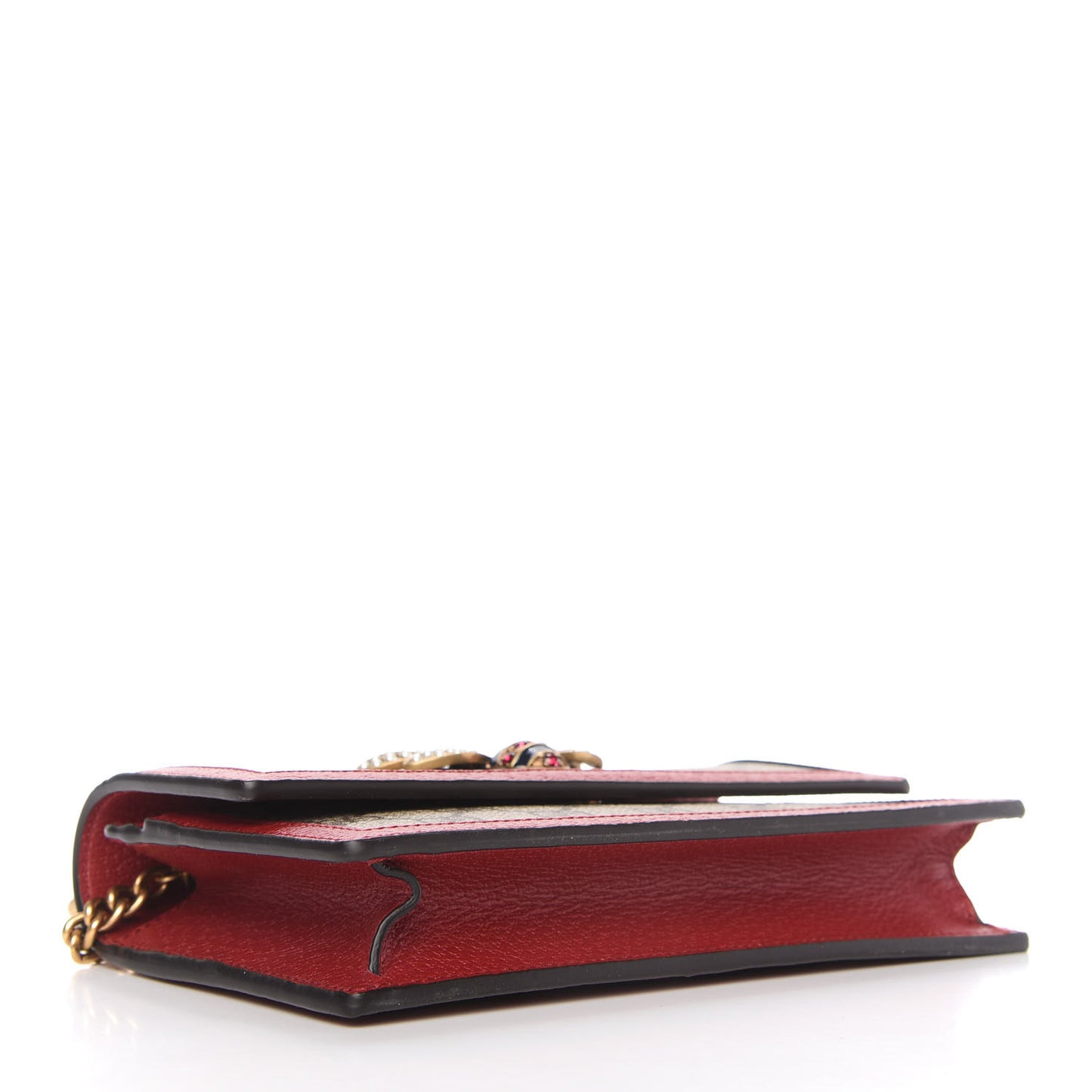 GG Supreme Monogram Web Queen Margaret Chain Wallet Red