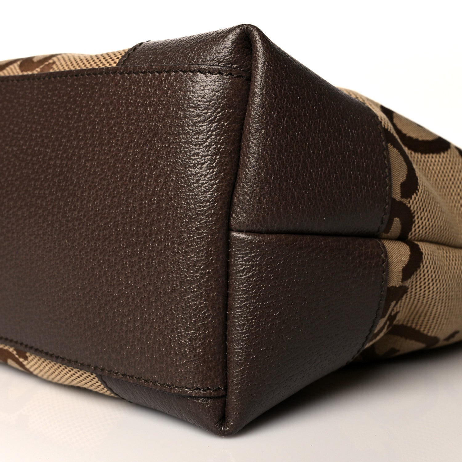 Gucci Monogram Jumbo GG Textured Dollar Calfskin Web Medium Ophidia Shopping Tote Camel Ebony 10 of 10