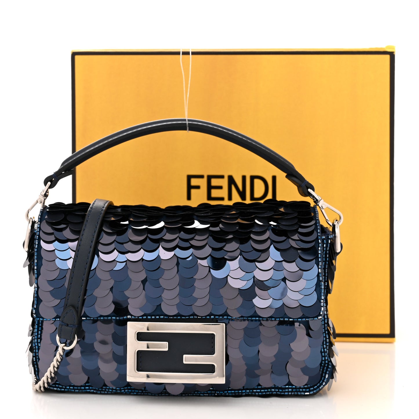 Sequin Paillettes Vitello Grace Striped Mini Baguette Dark Blue Lunai